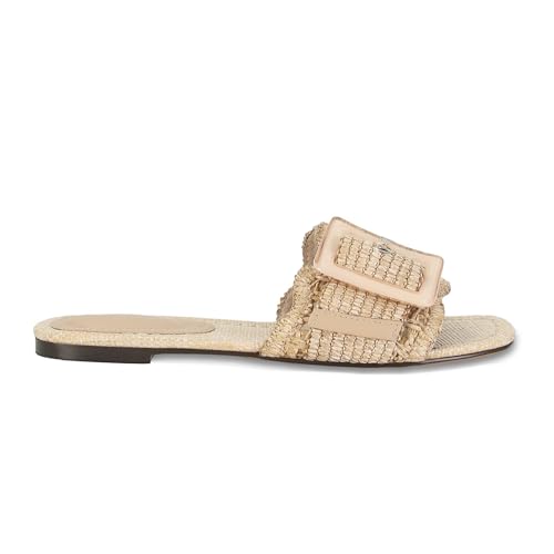 Image of ZJGZF Raffia Sandals for Women Buckle Straw flats Woven Braided Rattan Slides Summer Beach Sandals Comfort Cute Shoes