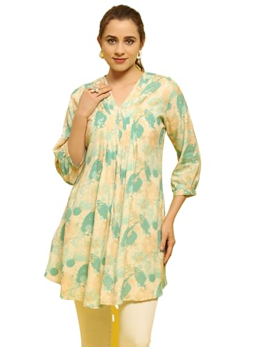 Image of Shree Women Liva (Rayon) White Floral Print Kurta