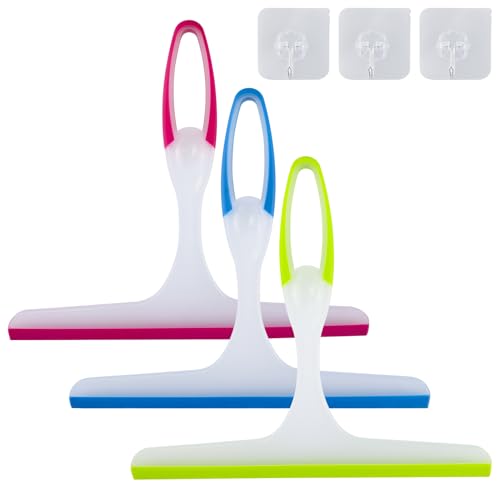 3 pièces de raclette pour cabine de douche avec 3 crochets adhésifs, essuie-douche avec crochet mural, raclette de douche, lame en caoutchouc pour nettoyage de vitres, grattoir en plastique pour