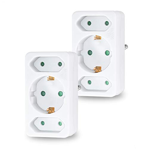 benon 2X Mehrfachstecker Weiß - Steckdosen-Adapter mit Kindersicherung - Doppelstecker 3680W - 3Fach Multistecker - 2X Euro- und 1x Schuko - Mehrfachsteckdose