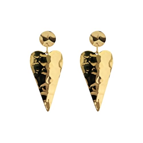 SPECIFICHE TECNICHE: Orecchini donna pendenti cuore (28x16 mm) placcati in oro 18kt. Peso: 3.8 g. Chiusura sicura a perno e farfalla. Lunghezza 4cm. Superficie finemente martellata. Orecchini anallergici nichel free.