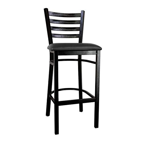 METAL LADDER BACK BAR HEIGHT CHAIR WITH BLACK FINISH AND BLACK VINYL SEAT by Omcan – Black, Model 44397