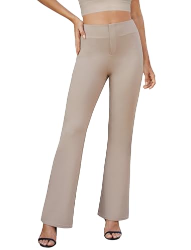 Womens Bootcut Dress Pants Business Casual Work Pants with Pockets High Waist Stretchy Trousers Pull On Office Slacks Taupe2