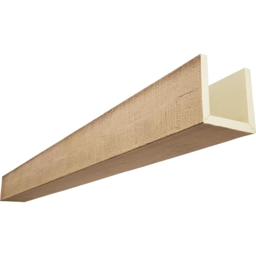 Timberthane Rough Cedar Faux Wood Beam, 3-Sided (U-Beam), 8"W x 6"H x 120"L, Buttercream Finish