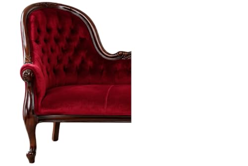Image of Victorian Style Chaise Lounge, Tufted Cream Upholstery, Mahogany Wood Frame, Classic Living Room Furniture (Deep Burgundy Red)