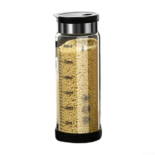 Startbuymore Prácticas botellas de condimento de vidrio para uso en cocina, perfectas para mantener las especias ordenadas (cubierta negra, 300 ml)