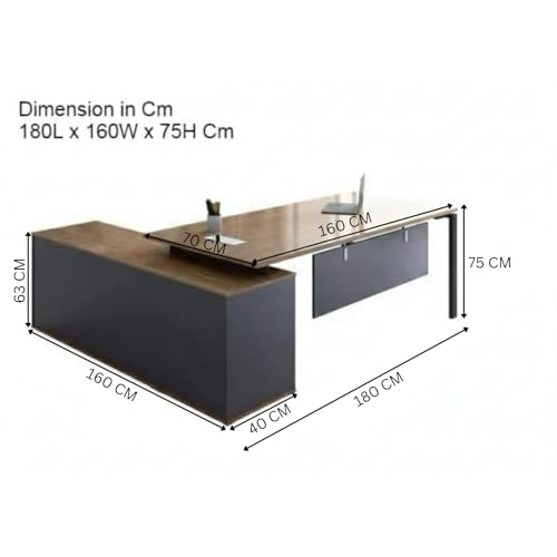 Image of TEKAVO ProNook L Shaped Executive Table with Storage, Director Office Table I Brown & Dark Grey Wood, Metal (180 Cm x 160 Cm x 75 Cm) - DIY