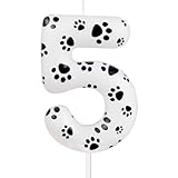 FUNCANDLE White Dog Paw Print Birthday Candles Number 5,Happy Birthday Candle,Dog Paw Toppers Candles for Pet Puppy Cat Party,Decorations for Boys and Girls 5th Birthday Party Supplies