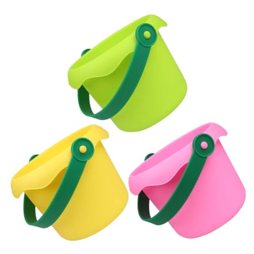 Abaodam 3 Piezas Cubos de Playa de Plástico con Asas Baldes Multiusos para Arena y Almacenamiento Diseño Antideslizante y Fácil Limpieza Colores Rosa Verde y Amarillo para Actividades al