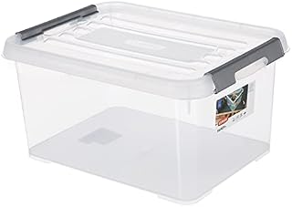 Curver Storage Box Handy Plus with lid 15L in Transparent/Silver, 39x29x20 cm