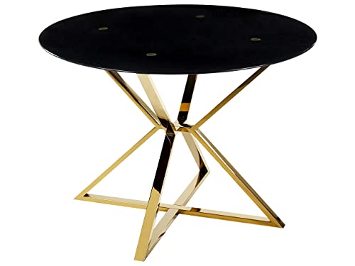 Beliani Esstisch glamourös aus temperiertem Glas, Gold und Schwarz ⌀ 105...