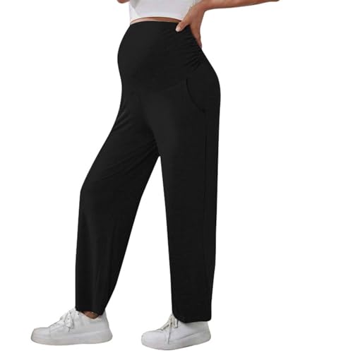 Bolso Mujer Grande Pantalones de Maternidad de Pierna Recta, cómodos, elásticos, Ajustados, de Color sólido para Mujer Pantalones Campana Mujer (Black, L)