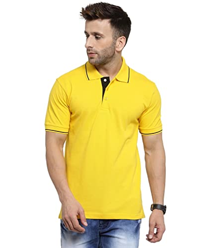 Image of Scott International Men's Regular Fit Organic Cotton Polo T-Shirt (Yellow with Black, 2XL)