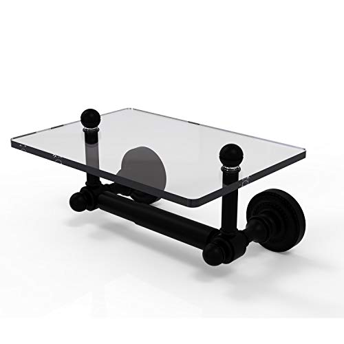 Black Friday - 70% OFF Allied Brass DT-GLT-24 Dottingham Collection Two Post Tissue Glass Shelf Toilet Paper Holder, Matte Black