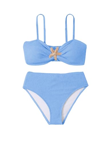 Image of RoseSeek Girl's 2 Piece Padded Bathing Suit Wireless Starfish Swimsuit Spaghetti Strap Vacation Beachwear Set