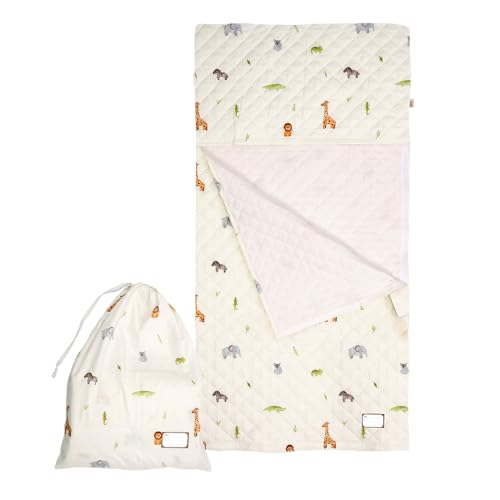 PERLETTI Sacco Letto Bambino Scuola Infanzia Tog 1.5 - Sacco a Pelo Lenzuolo Singolo Bambini da Viaggio Campeggio - Saccoletto Cotone con Bustina e Elastico Fissaggio 70x140 cm (Safari)