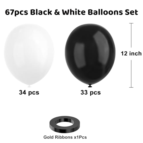 Image of Black and White Balloons, 67pcs 12 Inch White Black Thickened Latex Balloons for Birthday, Anniversary, Wedding, Graduation Party Decoration