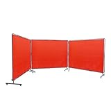 HappyBuy Welding Screen with Frame - 6' x 8', 3 Panel, Flame-Resistant Vinyl, 12 Swivel Wheels (6 Lockable), for Workshop, Red