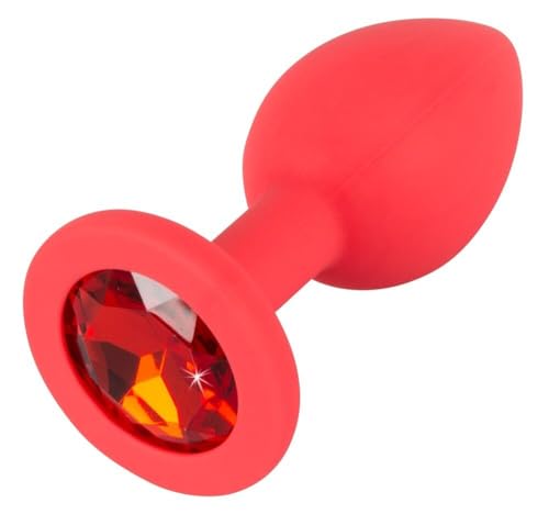 BONDAGERIE® Plug anale in silicone medico rosso con diamante di colore Rosso, sacchetto incluso, Taglia S