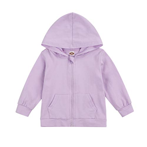 Kid Boy Girl Cotton Hoodie Toddler Casual Solid Zip Hooded Sweatshirt Tops Zipper Jacket Baby Fall Outfits (A # Purple, 3-4T)