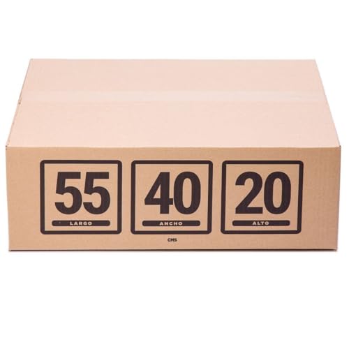 TELECAJAS | 10 Cajas 55x40x20 cm de Cartón Robustas Rectangulares y Planas - Regalo Rollo Cinta Adhesiva | Tamaño Maleta de Cabina Avión | Pack de 10 + Precinto