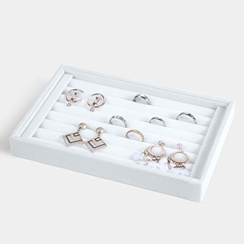 Velvet 7 Slots Ring Earrings Trays Showcase Display Jewelry Organizer (White) #TOP1