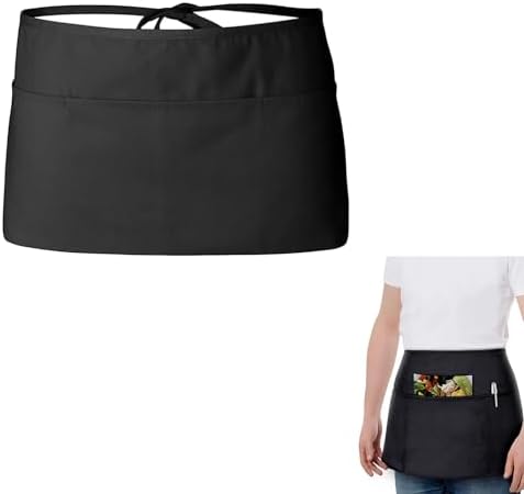 Anti-dirt Waist Apron Short Black Apron With 3 Pockets, For Home Kitchen Restaurant Work, Waitress, Chef, Waiter, Cooking, Baking, Men and Women