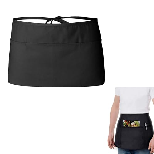 Anti-dirt Waist Apron Short Black Apron With 3 Pockets, For Home Kitchen Restaurant Work, Waitress, Chef, Waiter, Cooking, Baking, Men and Women