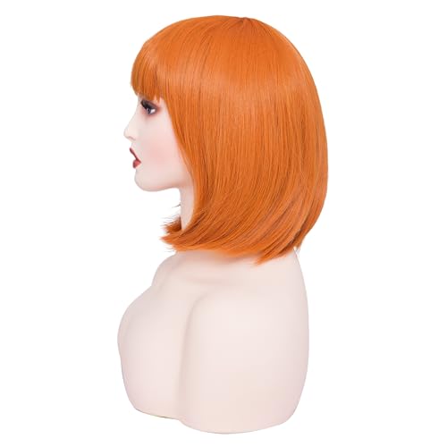 Image of Rose bud Orange Wig Bob Straight 12 Inch Short Hair Cosplay Wigs for Women Costume Party Halloween