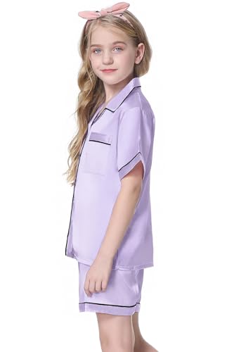 Image of Girls & Womens Satin Pajamas Set, Silk Button-Down Sleepwear 2 Piece Nightwear, 3 Years - Women XXL