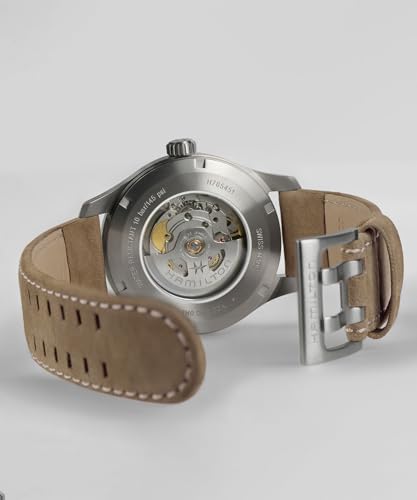 Image of Hamilton Khaki Field Titanium Automatic Men's Watch, 42mm Titanium Case, Swiss Made, Blue Dial Analog Wrist Watch for Men, 100m Waterproof, Sapphire Crystal, 3-Hand Movement, Cow Leather Strap
