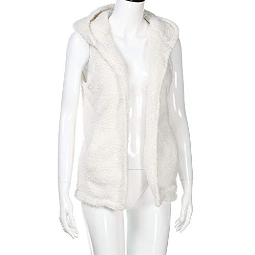 Women's Lightweight Fleece Vest Stand Collar Sherpa Insulated Outerwear Vest Thermal Padded Gilet Zip Pockets White #TOP5