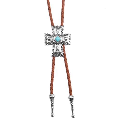 Image of Joxevyia Bolo Tie for Men Vintage Cow Skull Leather Rope Western Cowboy Necktie Vintage Bola Tie Gift for Him