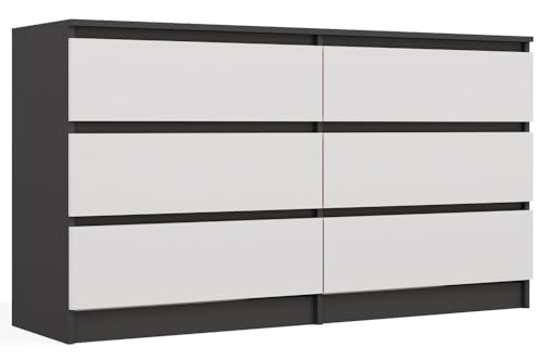 CDF Cómoda antracita blanca con 6 cajones, 40 cm de profundidad, armario de cocina, para salón, dormitorio, armario con cajones, Malm Cómoda con mucho espacio de almacenamiento, organizador de ropa