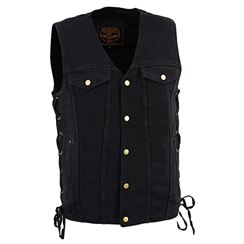 Milwaukee Leather Men's Side Lace Denim Vest with Chest Pockets DM1360