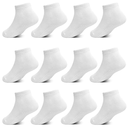 Non Slip Toddler Socks, 12 Pairs Low Cut Grip Socks Todller Ankle Socks with Grip for Boys Girls 1-7 Years