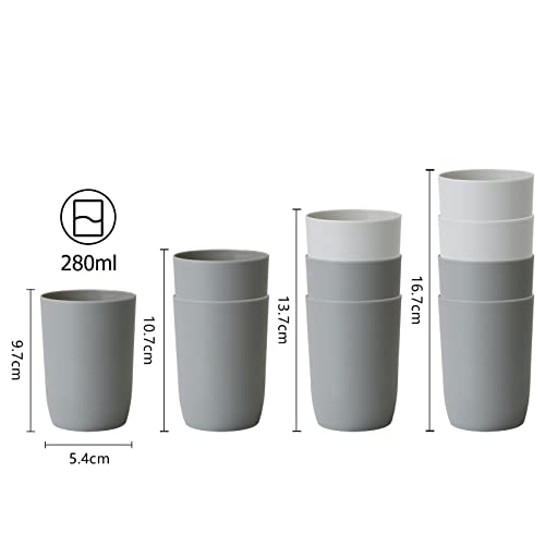 Topsky 4-Pieces Dishwasher Safe Plastic Tumblers Travel Mouthwash Cup Reusable Water Cup Travel Camping Portable Cups Coloured Plastic Cups 2 Grey 2 White 280ml - Image 3