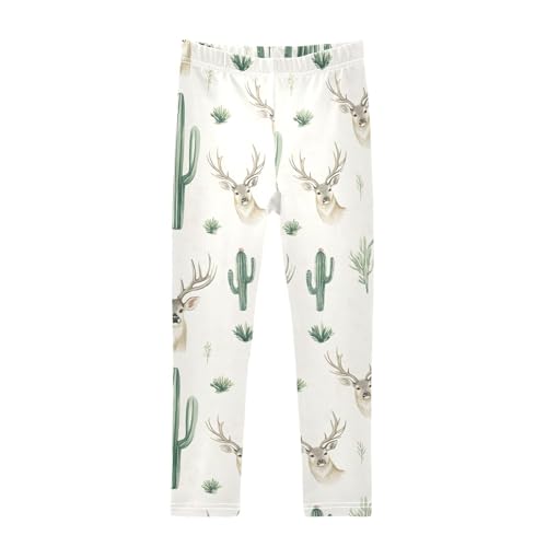 ALAZA Girls' Leggings Children's Yoga Pants Skinny Printed Dance Cactus Deer Grass Comfortable 4T