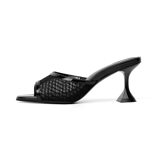 Image of vivianly Womens Square Open Heels Sandals Slip on Heeled Slides Mules for Party Daily Wear