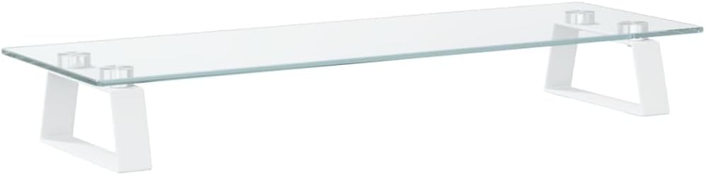 vidaXL White Tempered Glass and Metal Monitor Stand - Desktop Computer Riser for Office/SOHO, 23.6""x7.9""x3.1"", 374216