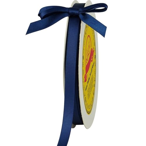 Image of Double Face Navy Blue Satin Ribbon 3 /8 inch X 50 Yards Polyester Navy Blue Ribbon for Gift Wrapping Very Suitable for Weddings Party Invitation Decorations and More