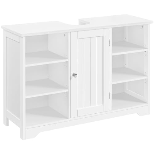 Yaheetech Mueble Bajo Lavabo de Madera Amplio Espacio de Almacenamiento 60×30×90 cm Mueble Auxiliar de baño 6 Estantes y 1 Puerta Aramrio de Lavabo Blanco
