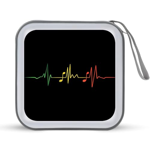 Reggae Music Note Heartbeat CD Case Portable DVD Holder Storage Organizer for Home Travel