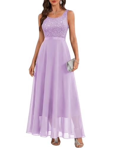 Image of BeryLove Sequin Dress for Woman Vintage A Line Wedding Formal Swing Mesh Dress Sleeveless Cocktail Maxi Gowns