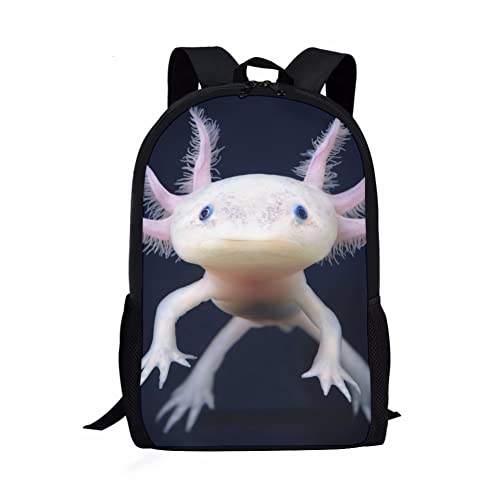 AmzPrint Cute Mexican Axolotl Backpack For Kids Girls Boys 17 Inch Pink Salamander Bookbag Elementray School Backpack Dyapack