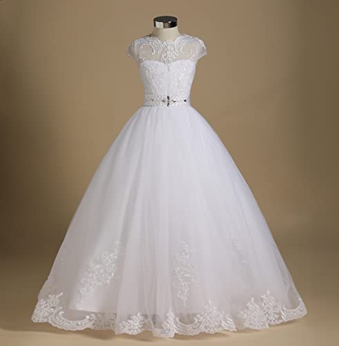 LSSAWZH First Communion Dress Flower Girl Dress Tulle Lace Bridesmaid Pageant Dress Ball Gown Wedding Party Floor Length2