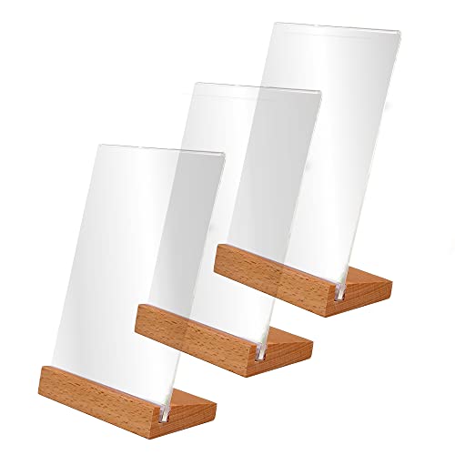 8.5 X 11 In Clear Acrylic Sign Holder, 3 Pack Acrylic Photo Frame With Wood Base, Sign Holders For Table Top, Portrait Style Plastic Display Stand For Office, Store, Home, Restaurant #TOP17