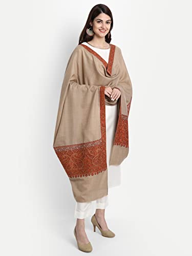 Zamour Kashmiri Indian Sozni Embroidery Paper Mache Style Pashmina Wool Shawl Scarf for Women (Ivory)3