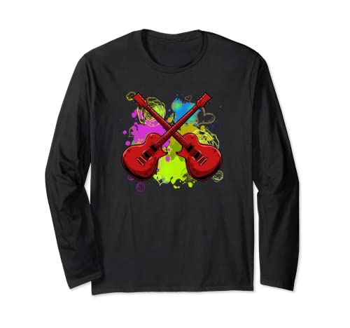 Electric Guitar Band Musician - E-Guitar Rock Guitarist Long Sleeve T-Shirt, Black