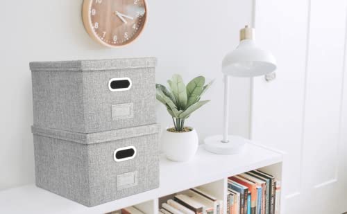 Alfion File Box For Hanging Files With Lid 2-Pack | Portable Office File Organizer Storage Box With Handles In Sturdy Mdf Board And Linen Fabric With Metal Filing Frame For Letter Size Folders (Gray) #TOP4
